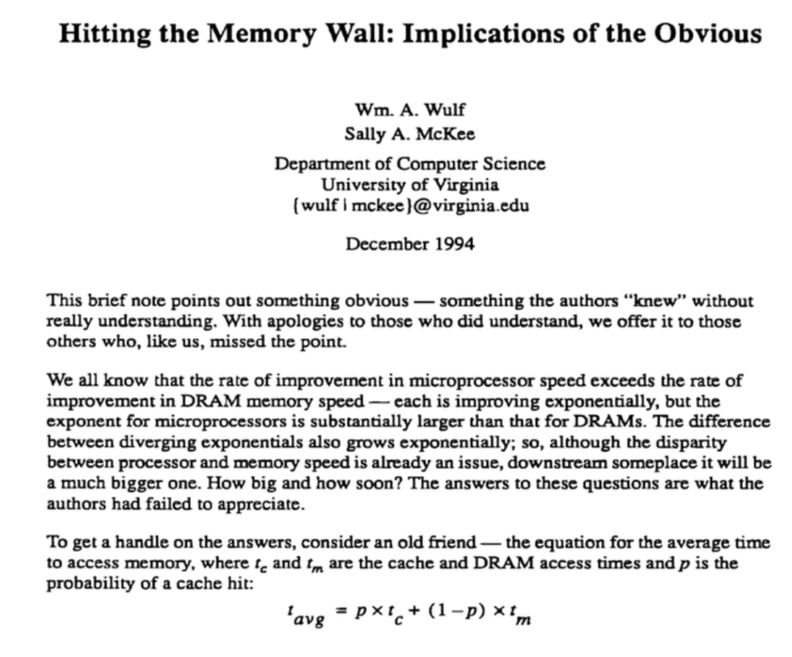 Wulf & McKee, 'Hitting the Memory Wall: Implications of the Obvious' (1994) 첫 페이지